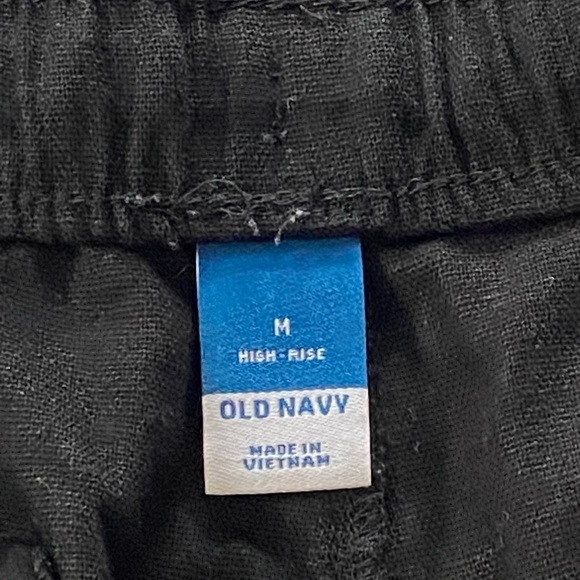 Old Navy High Waist Shorts Black Linen Blend Stretch Waist Drawstring Size M - Picture 3 of 12